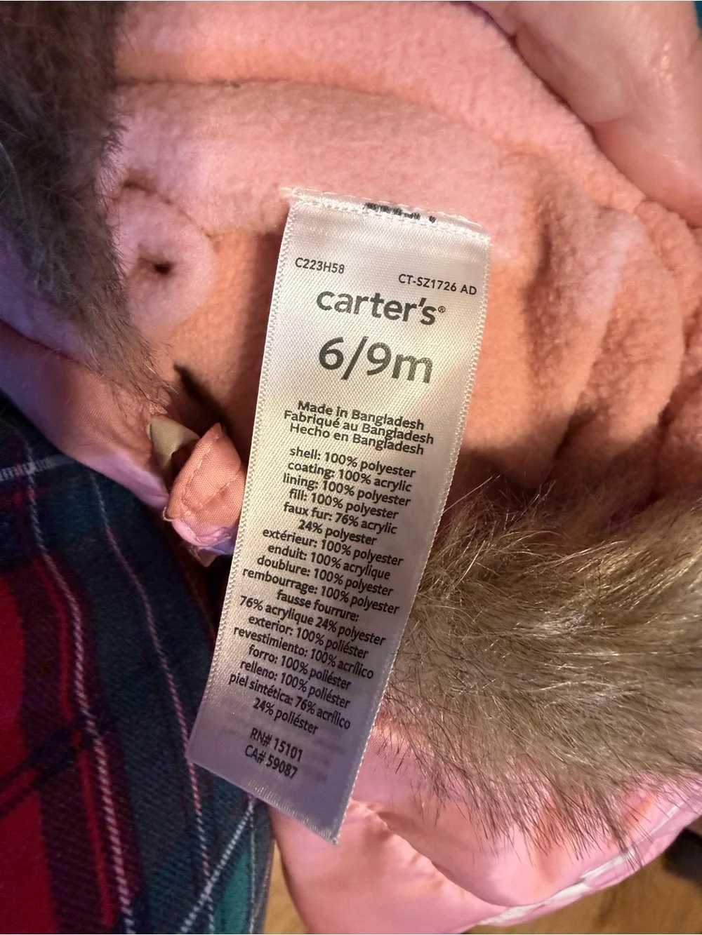 Carter's Pink Hooded Puffer Jacket with Faux Fur Trim